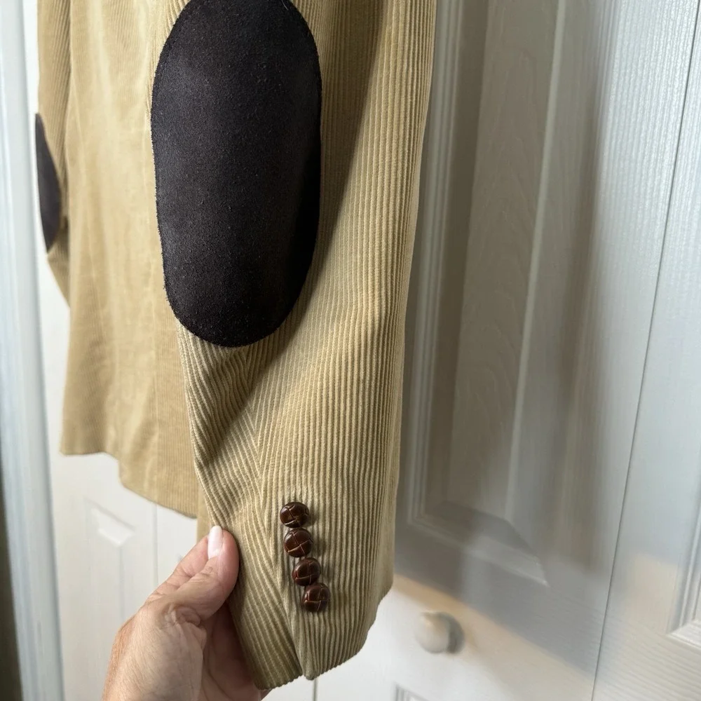 Vtg LRL Ralph Lauren Tan Corduroy 2 Button Blazer Jacket 48R Elbow‎ Patches